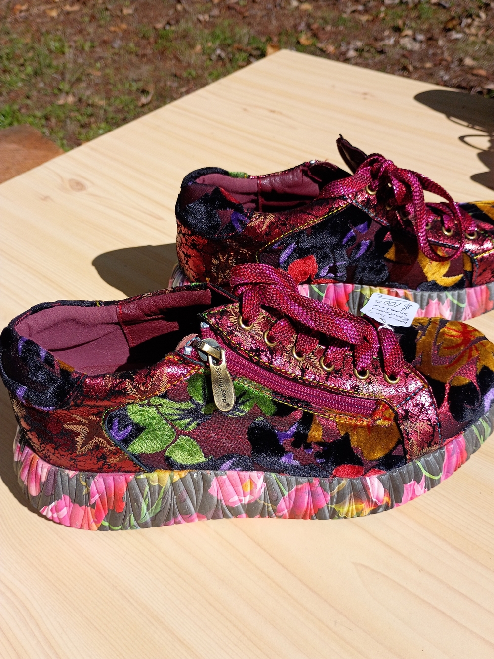 Floral Velvet Platform Sneakers - Burgundy Multi